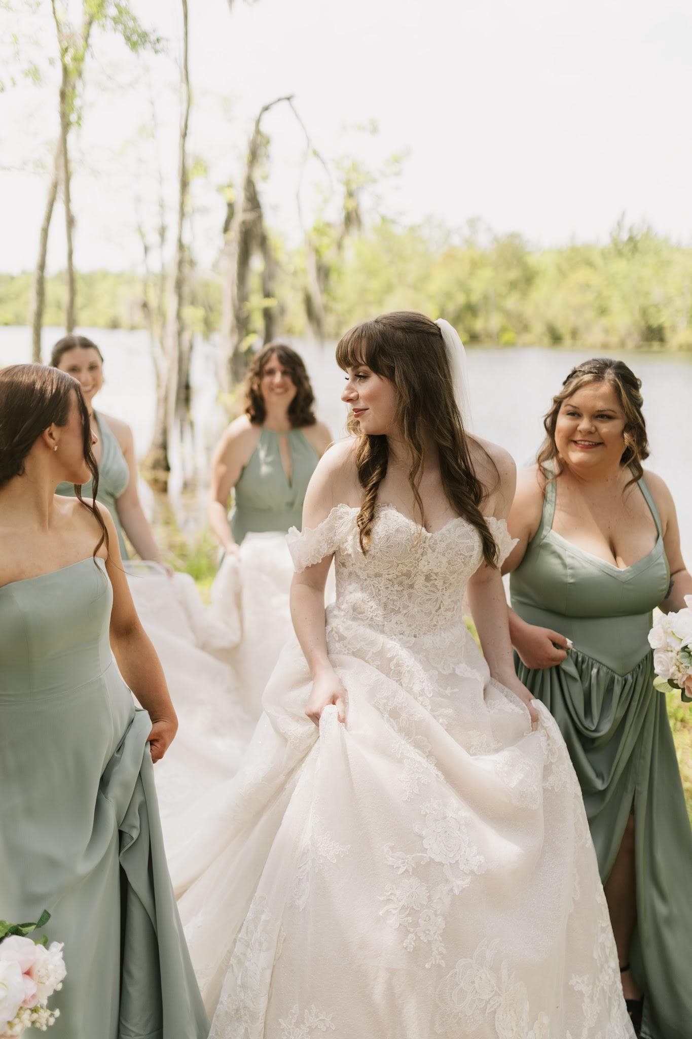 Bridesmaids celebrating at the reception